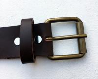 CPF02B - Ceinture cuir marron modèle "classique" avec boucle de ceinture rouleau vieux laiton