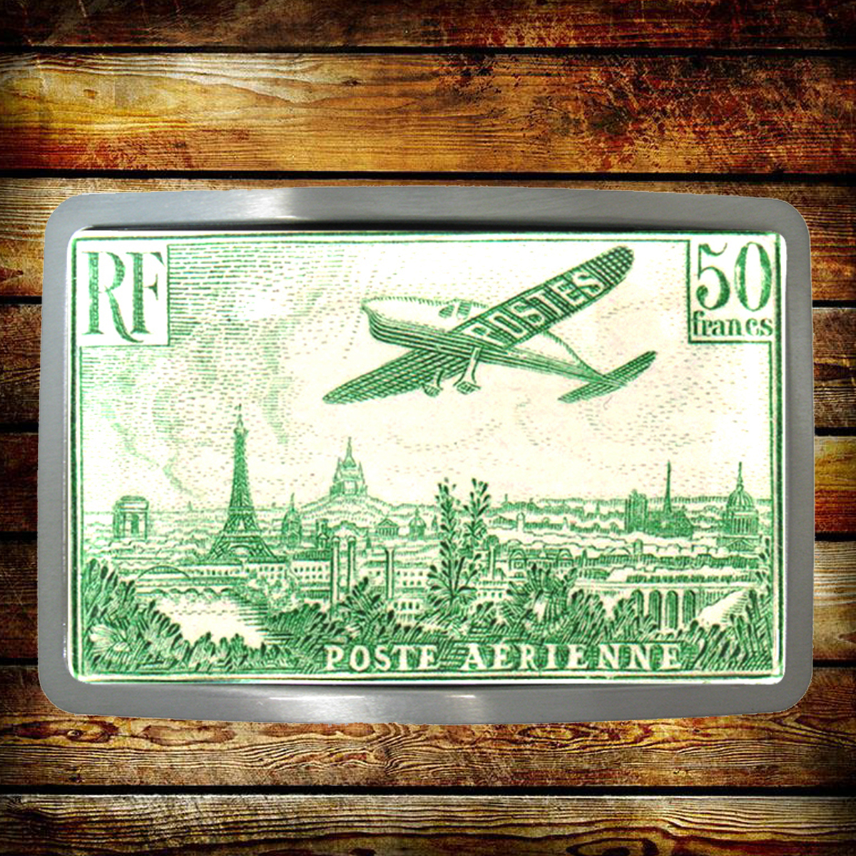 Boucle de ceinture Timbre France, Paris, poste aérienne, inspiration vintage 