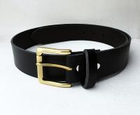 CPF05 - Ceinture cuir noir modèle "classique" avec boucle de ceinture rouleau laiton massif