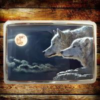 Boucle de ceinture Loups et lune rectangle chrome