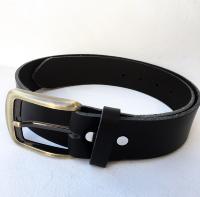 C07 - Ceinture cuir noir avec boucle de ceinture finition vieux laiton satiné brossé