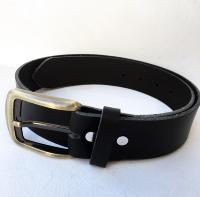 CPF07 - Ceinture cuir noir modèle "classique" avec boucle de ceinture finition vieux laiton satiné brossé