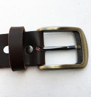 C07B - Ceinture cuir marron avec boucle de ceinture finition vieux laiton satiné brossé