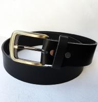 CPF07 - Ceinture cuir noir modèle "classique" avec boucle de ceinture finition vieux laiton satiné brossé