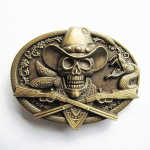 Boucle de ceinture Cowboy tête de mort plaqué bronze