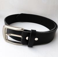 C06 - Ceinture cuir noir avec boucle de ceinture finition nickel satiné brossé