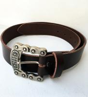 CPF09B - Ceinture cuir marron modèle "classique" avec boucle de ceinture finition Argent vieilli