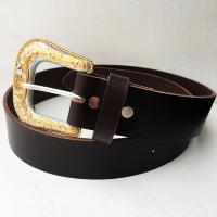 CPF23B - Ceinture cuir marron modèle "classique" avec boucle de ceinture classique western dorée