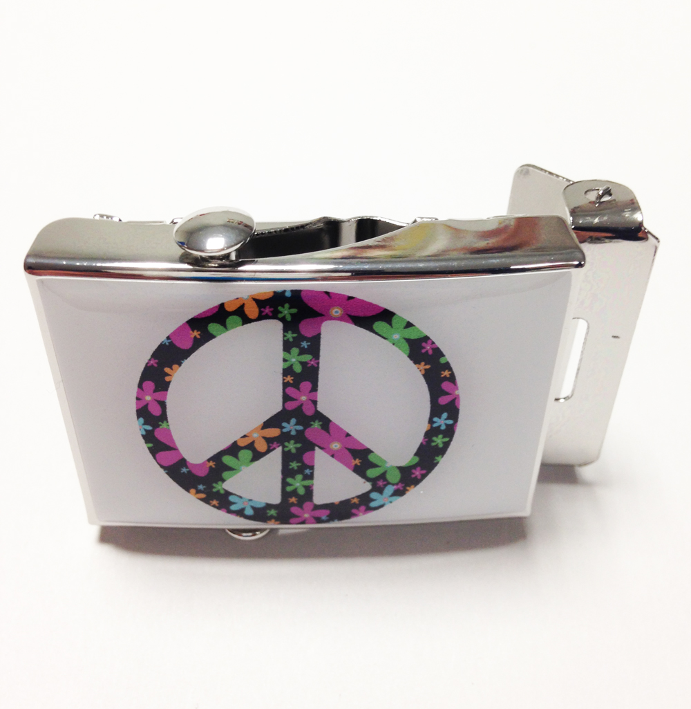 Boucle de ceinture peace and love fleurs pour ceinture sangle