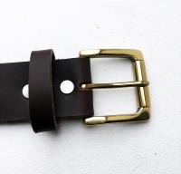 CPF05B - Ceinture cuir marron modèle "classique" avec boucle de ceinture rouleau laiton massif