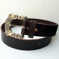 C09B - Ceinture cuir marron avec boucle de ceinture finition Argent vieilli