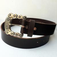 CPF09B - Ceinture cuir marron modle "classique" avec boucle de ceinture finition Argent vieilli