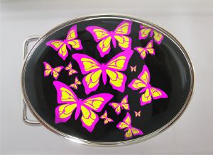 Boucle de ceinture Papillons couleurs ovale