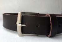 C18B - Ceinture cuir marron avec boucle de ceinture finition Nickel satiné