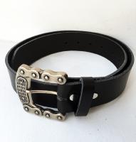 C09 - Ceinture cuir noir avec boucle de ceinture finition Argent vieilli