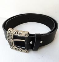 CPF09 - Ceinture cuir noir modèle "classique" avec boucle de ceinture finition Argent vieilli