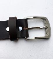 C06B - Ceinture cuir marron avec boucle de ceinture finition nickel satiné brossé