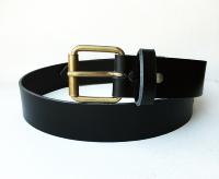 CPF02 - Ceinture cuir noir modèle "classique" avec boucle de ceinture rouleau vieux laiton