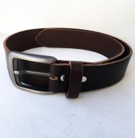 C08B - Ceinture cuir marron avec boucle de ceinture finition canon de fusil mat brossé