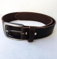 CPF08B - Ceinture cuir marron modèle "classique" avec boucle de ceinture finition canon de fusil mat brossé