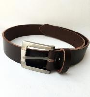 CPF10B - Ceinture cuir marron modèle "classique" avec boucle de ceinture finition canon de fusil satiné