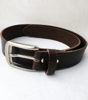 C06B - Ceinture cuir marron avec boucle de ceinture finition nickel satiné brossé