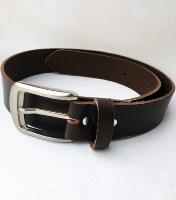 CPF06B - Ceinture cuir marron modèle "classique" avec boucle de ceinture finition nickel satiné brossé