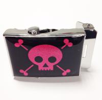 Boucle de ceinture tête de mort rose pailletée pour ceinture sangle