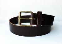 CPF02B - Ceinture cuir marron modèle "classique" avec boucle de ceinture rouleau vieux laiton