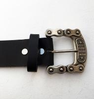 C09 - Ceinture cuir noir avec boucle de ceinture finition Argent vieilli