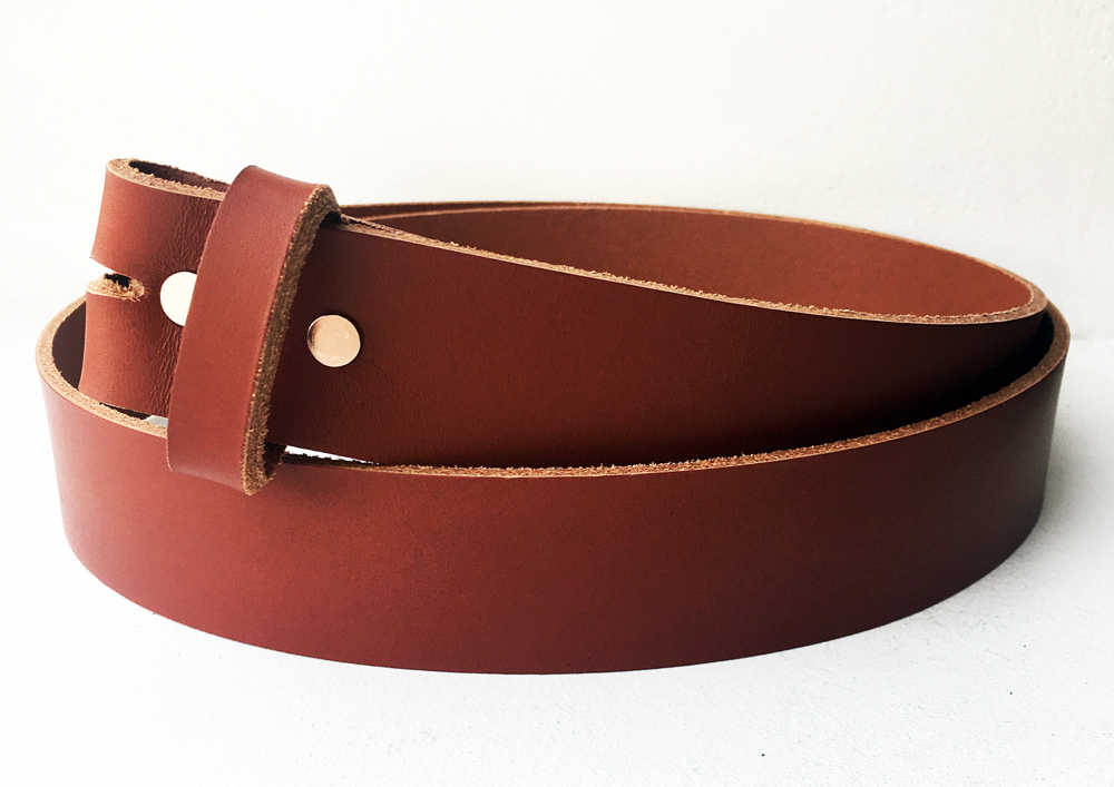 C07 - Ceinture cognac en cuir pleine fleur pour boucles de ceinture - Made in France