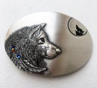 Boucle de ceinture Loup Western plaqué argent