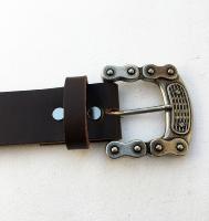 C09B - Ceinture cuir marron avec boucle de ceinture finition Argent vieilli