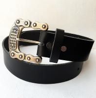 CPF09 - Ceinture cuir noir modèle "classique" avec boucle de ceinture finition Argent vieilli