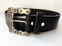 CPF09 - Ceinture cuir noir modèle "classique" avec boucle de ceinture finition Argent vieilli