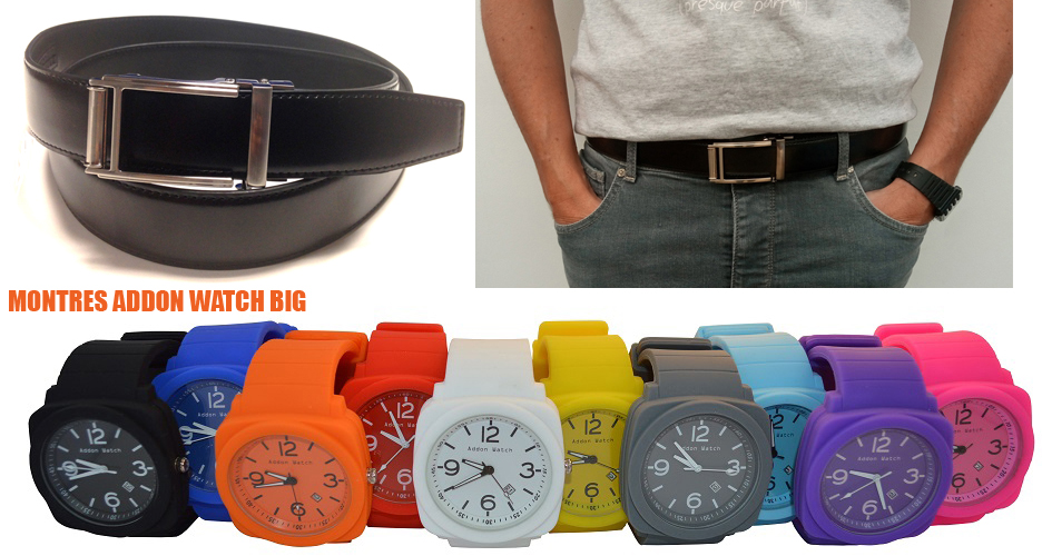 Ceinture cuir noir ULTRA + Montre Addon Watch Big  