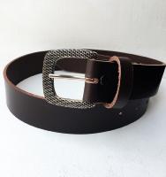 CPF22B - Ceinture cuir marron modèle "classique"avec boucle de ceinture design finition nickel