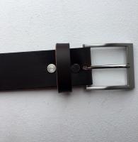 C16B - Ceinture cuir marron avec boucle de ceinture finition Nickel satiné