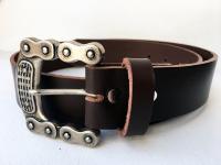 CPF09B - Ceinture cuir marron modèle "classique" avec boucle de ceinture finition Argent vieilli