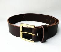 CPF05B - Ceinture cuir marron modèle "classique" avec boucle de ceinture rouleau laiton massif