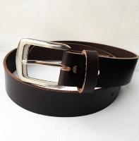 C06B - Ceinture cuir marron avec boucle de ceinture finition nickel satin bross