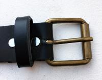 CPF02 - Ceinture cuir noir modèle "classique" avec boucle de ceinture rouleau vieux laiton