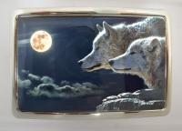 Boucle de ceinture Loups et lune rectangle chrome
