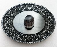 Boucle de ceinture Pierre ovale agate noire et blanche