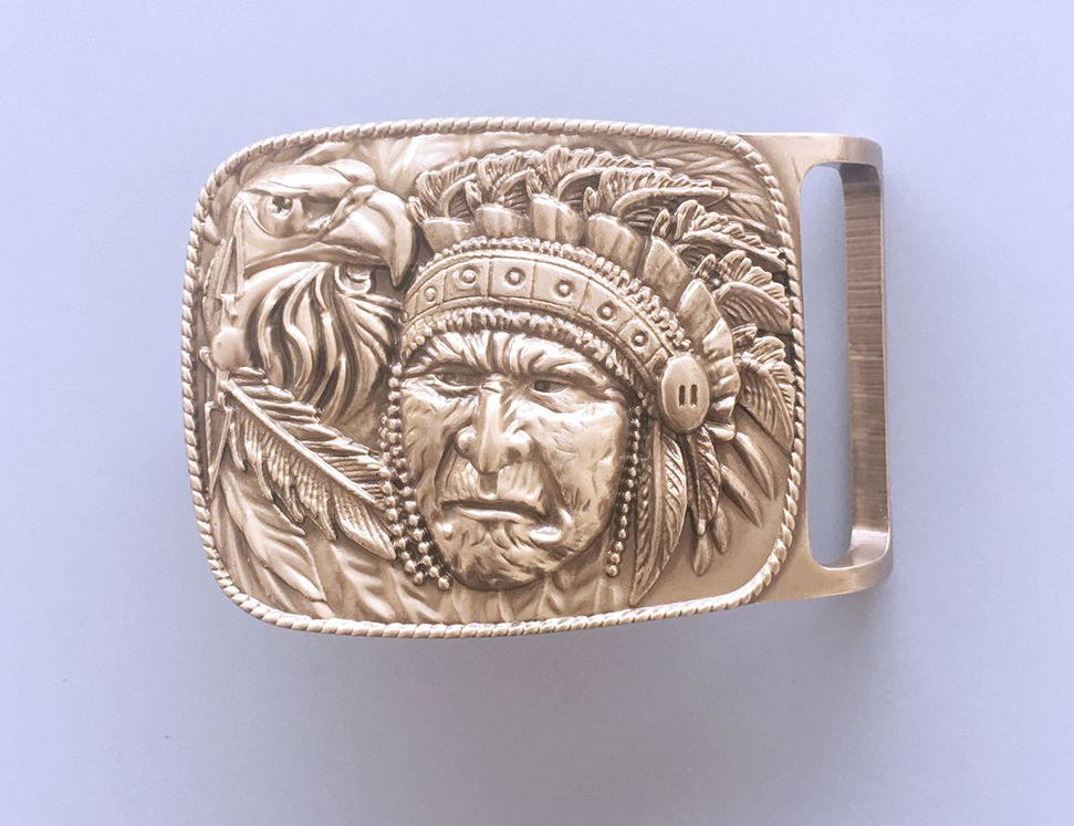 Boucle De Ceinture Tête De Chef Indien - Style Biker Moto Country, Argentée