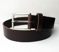 CPF15B - Ceinture cuir marron modèle "classique" avec boucle de ceinture finition canon de fusil satiné