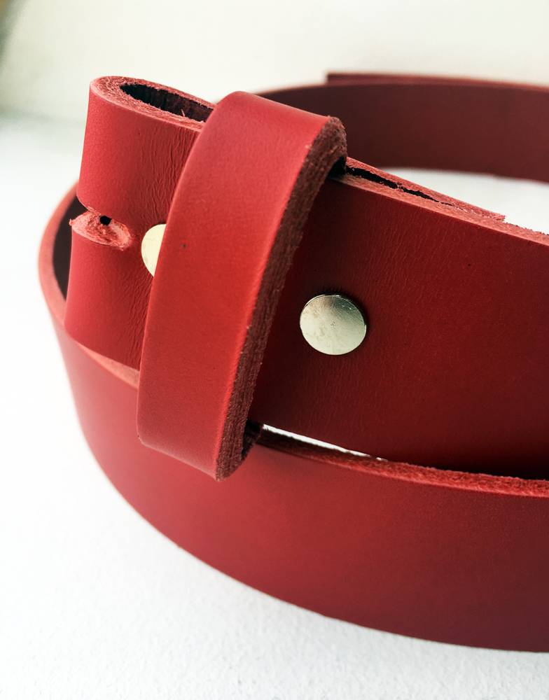 Bracelet En Cuir Véritable Rouge Avec Fermoir Boucle De Ceinture & Fleur De Lys