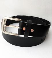 C06 - Ceinture cuir noir avec boucle de ceinture finition nickel satiné brossé